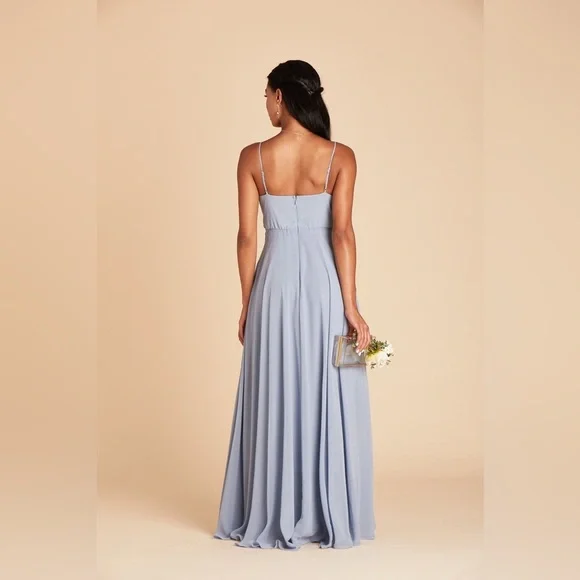 Birdy Grey Kaia Dress Chiffon Dusty Blue Maxi Dress Pockets Women’s Size Medium - Picture 3 of 13